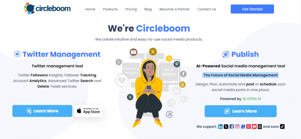 Captura de tela do TweetEraser da página inicial do Circleboom em um desktop.
